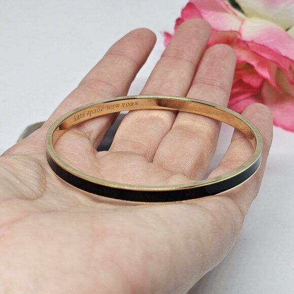 Kate Spade Black Enamel 'Draw the Line' Bangle Bracelet Gold Tone - Picture 3 of 16